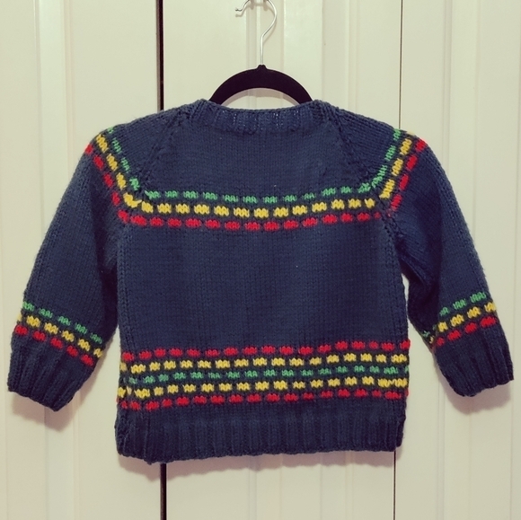 Handmade vintag knitted sweater youth 17.5" (35") chest 16.5" long button front - Picture 2 of 7